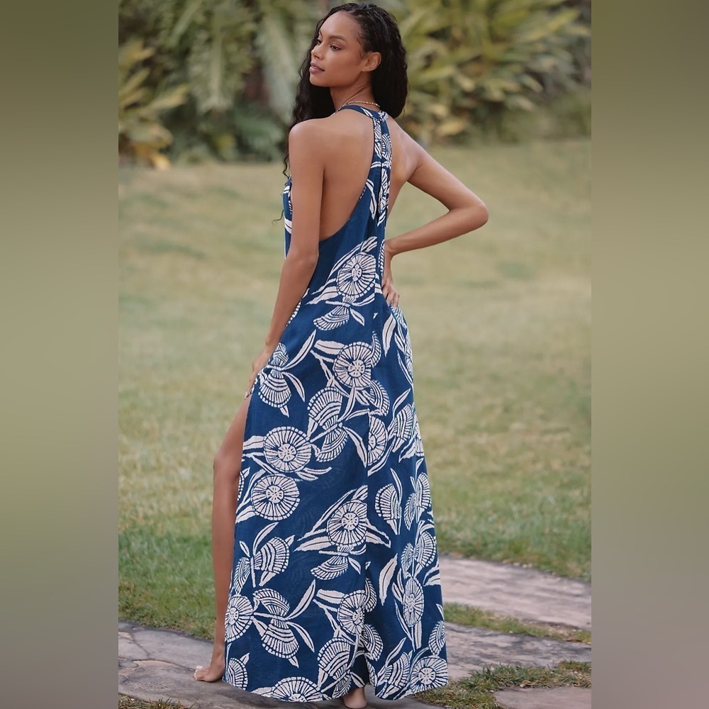 NWT! By Anthropologie x Harlinah Teoh Plunge Linen Maxi Dress - Medium 🏛️1️⃣